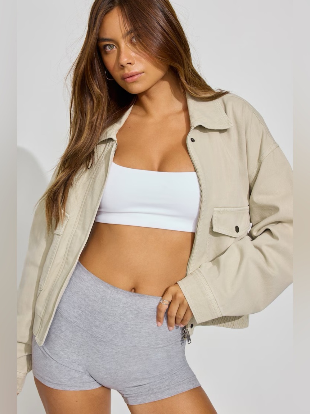 Garage Twill Bomber Jacket- Rainy Day Beige
